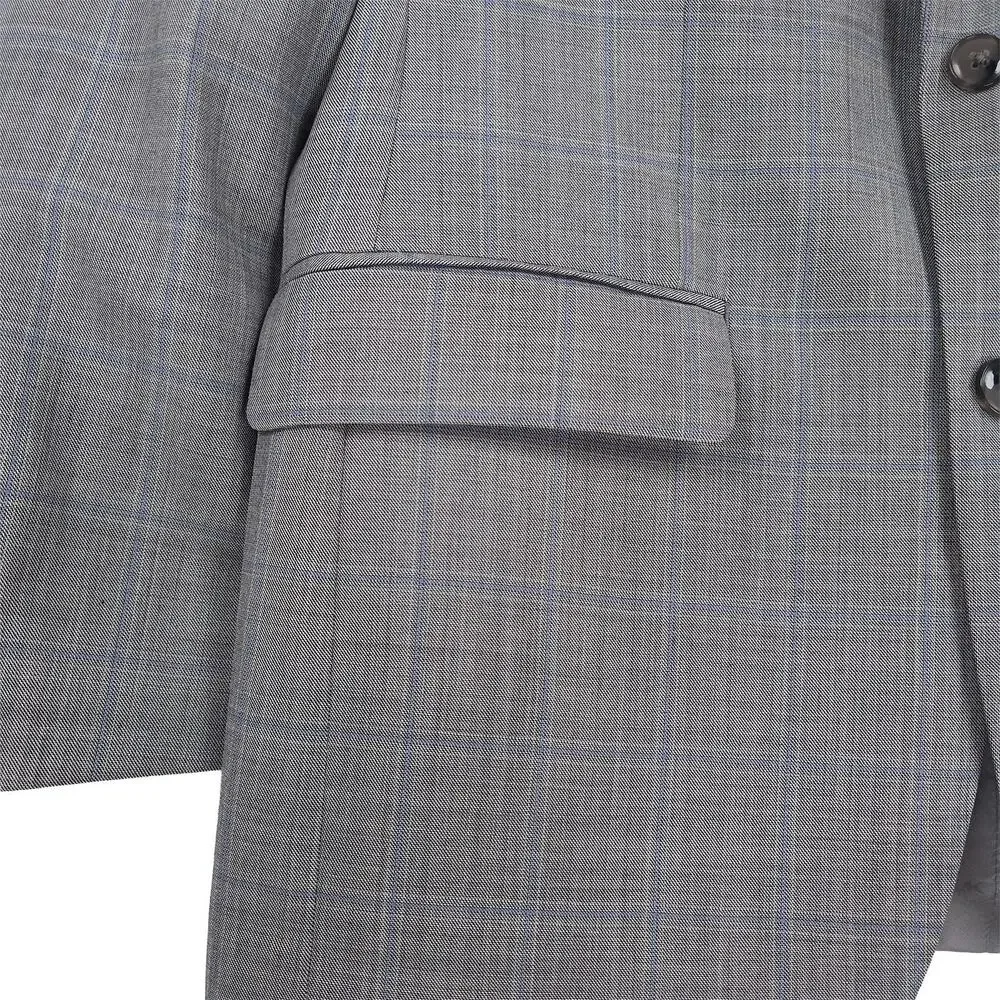Michael Kors Mens Classic Fit Suit Jacket 38R Grey Blue Windowpane Stretch Wool